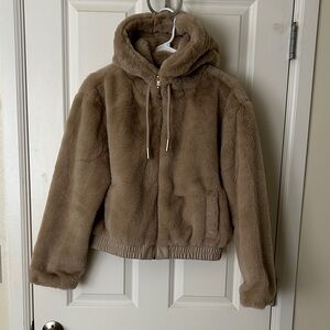 Cozy Tan Faux Fur Hooded Jacket